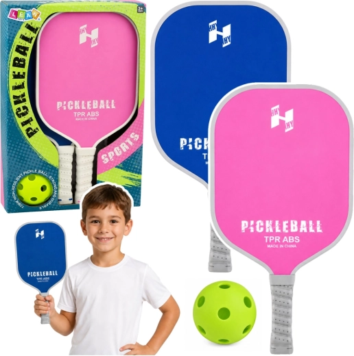 Różowo-niebieski zestaw do pickleballa – 2 paletki i perforowana piłka