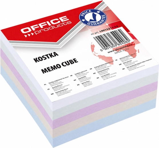 Papierowa kostka do notatek OFFICE PRODUCTS, nieklejona 85 × 85 × 40 mm, mix kolorów - 1 sztuka
