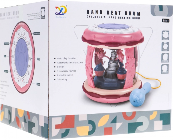 Interaktywny bębenek z mikrofonem – multifunkcyjna kostka z dźwiękami, światłami i karuzelą (18m+)