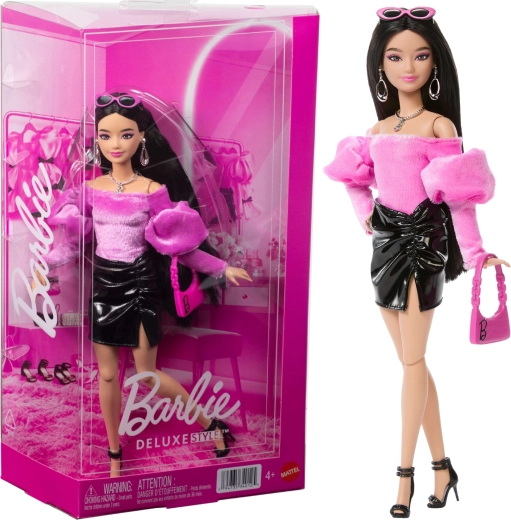 Mattel Barbie Deluxe Style – modna lalka w różowo-czarnym stroju z akcesoriami
