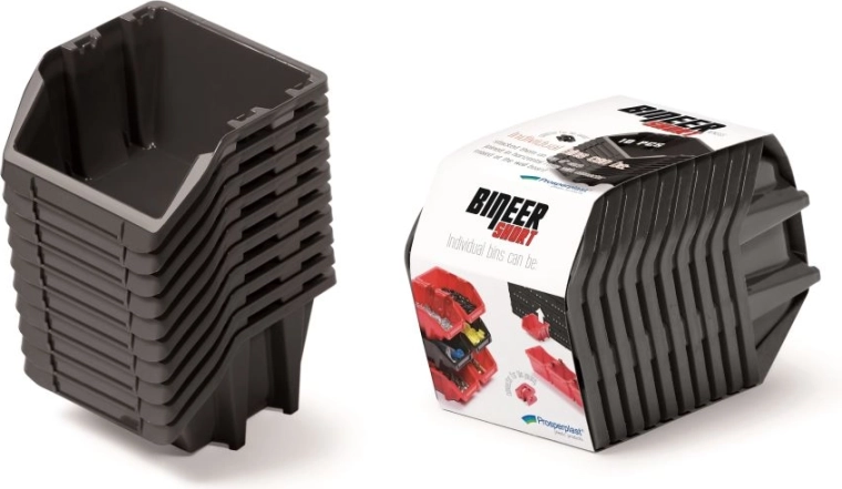 Zestaw pojemników magazynowych BINEER Short, 10 szt., 180 × 98 × 118 mm, czarny