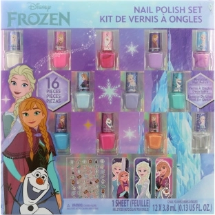 Frozen zestaw do paznokci dla dzieci, 12 lakierów, naklejki i pilniki