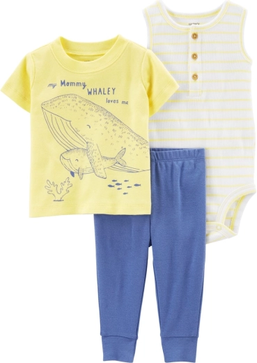 Carter’s 3-częściowy zestaw dla chłopca Yellow Ocean – koszulka z krótkim rękawem, spodnie dresowe i body bez rękawów – 3m