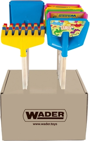 Wader Happy Summer dziecięca łopatka lub grabki z długim drewnianym trzonkiem