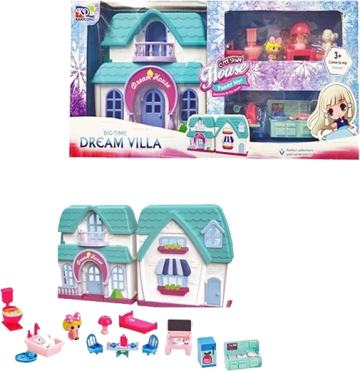 miejska willa z wyposażeniem – składany domek dla lalek