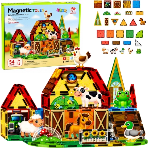 Magnetyczne klocki konstrukcyjne farma ze zwierzątkami 54 szt.