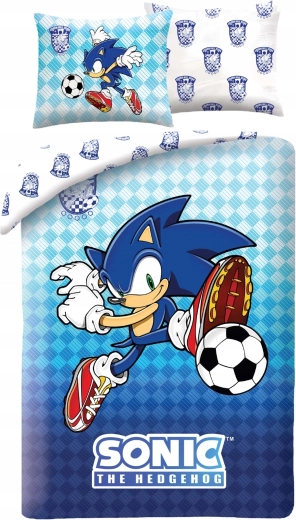 Dziecięca pościel Sonic Football z niebieskiej mikrofibry