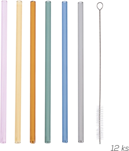 Borosilikatowe szklane słomki 20 cm – zestaw 12 szt. ze szczoteczką do czyszczenia