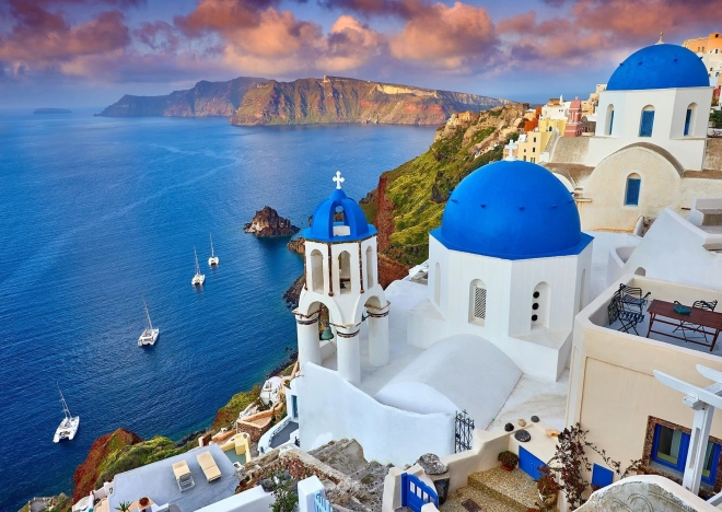 Puzzle Santorini – widok na statki, Grecja 1000 elementów