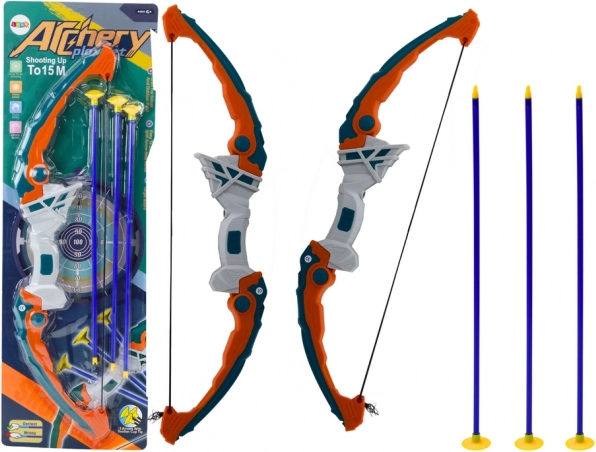 Dziecięcy łuk z przyssawkowymi strzałami zielono‑pomarańczowy, 3 szt.