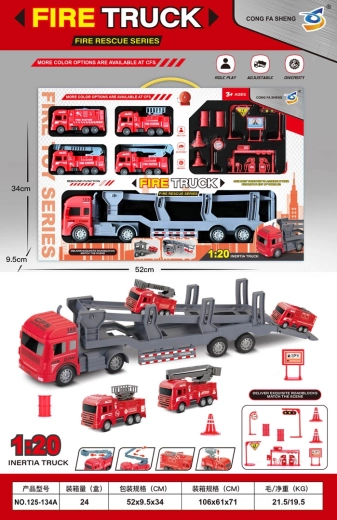 Zestaw strażackiego transportera z pojazdami i akcesoriami