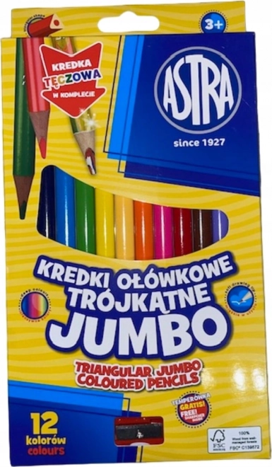 ASTRA Trójkątne kredki 12 szt. Jumbo z temperówką (w tym wielokolorowa kredka)