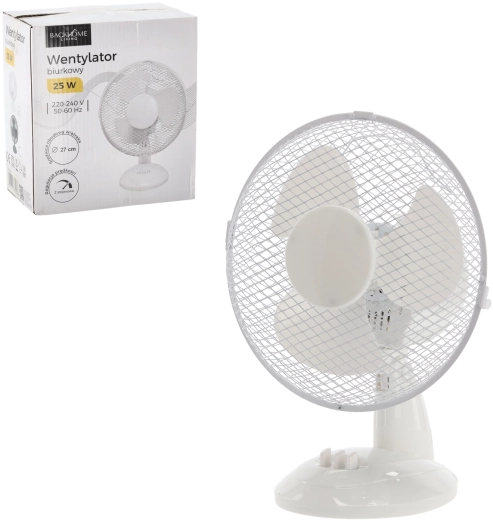 biały wentylator biurkowy 25 W