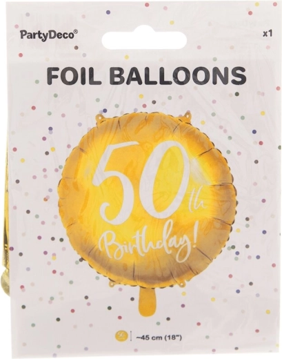 Foliowy balon cyfra 50 złoty 45 cm