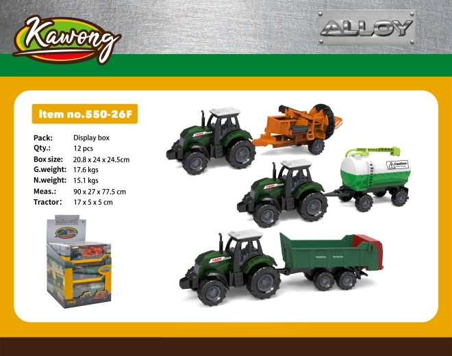 Traktor z akcesoriami metal/plastik 17 cm