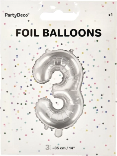 Foliowy balon cyfra 3 srebrny 35 cm
