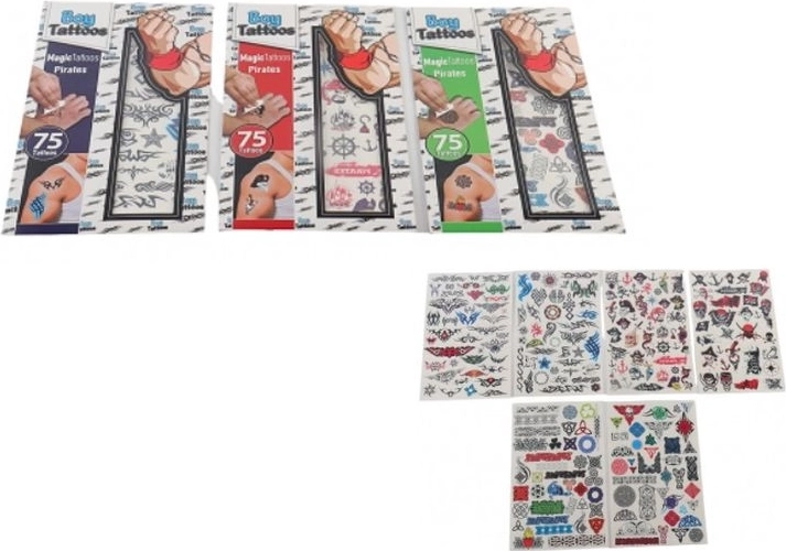 Magic Tattoos zmywalne tatuaże tymczasowe piraci dla chłopców (75 szt.)