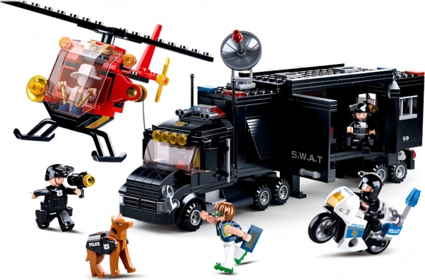 SLUBAN policja SWAT mobilna baza z helikopterem i motocyklem