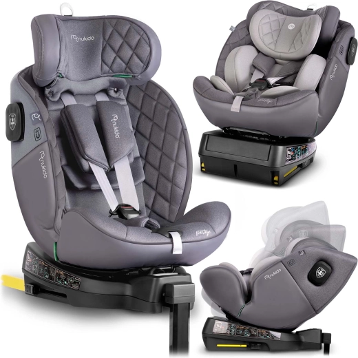 Fotelik samochodowy dla dzieci Nukido Prestige Line szary 40–150 cm i-Size z ISOFIX i obrotową bazą