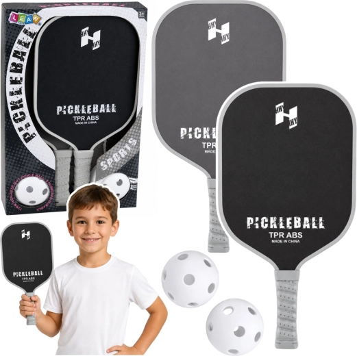Zestaw do pickleballa: 2 paletki i 2 piłki czarno-szare