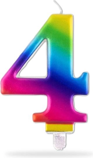 Tęczowa wbijana świeczka urodzinowa cyfra 4, 7,5 cm