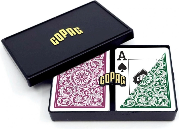 Karty pokerowe z PVC – 2 talie, zielona i bordowa, wodoodporne