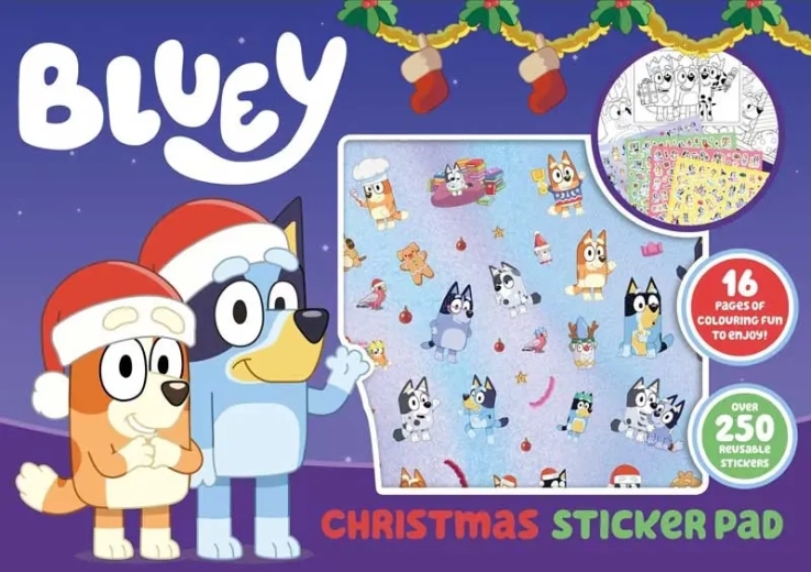Zestaw świątecznych kolorowanek z naklejkami Bluey