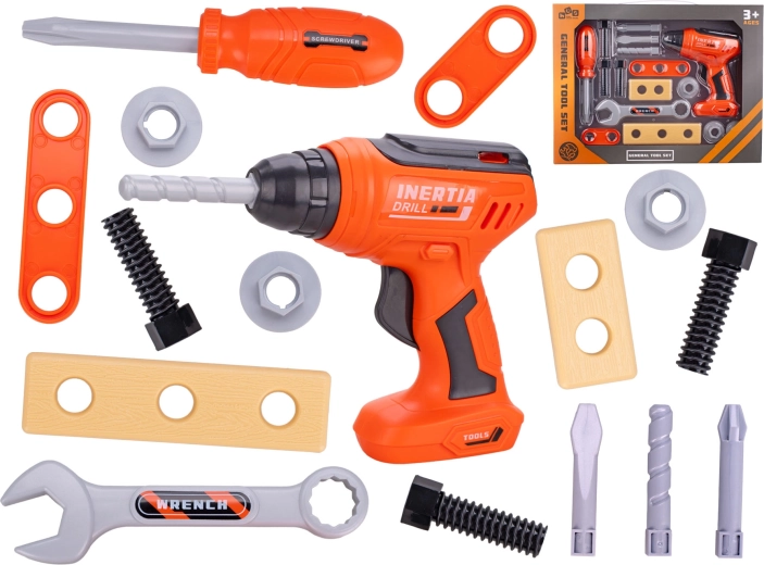Zestaw dziecięcych narzędzi z wiertarką, 16 elementów w pudełku