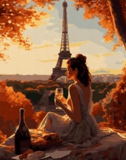 Malowanie diamentowe – kobieta w Paryżu 30 × 40 cm