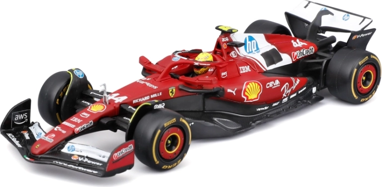 Model Bburago Formuła 1 Ferrari SF-25 2025 Lewis Hamilton 1:43 w akrylowym boxie