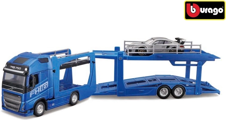 Bburago Street Fire ciężarówka z naczepą Volvo FH16 i Porsche 911 GT2 RS w skali 1:43