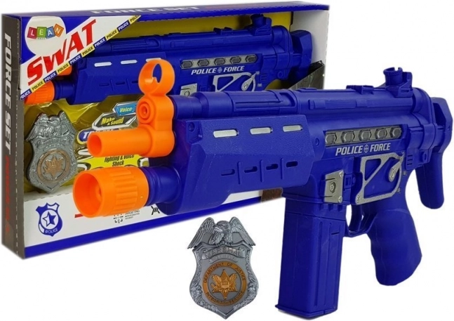 Policyjny zestaw pistolet odznaka granatowy efekty dźwiękowe i świetlne 37 cm