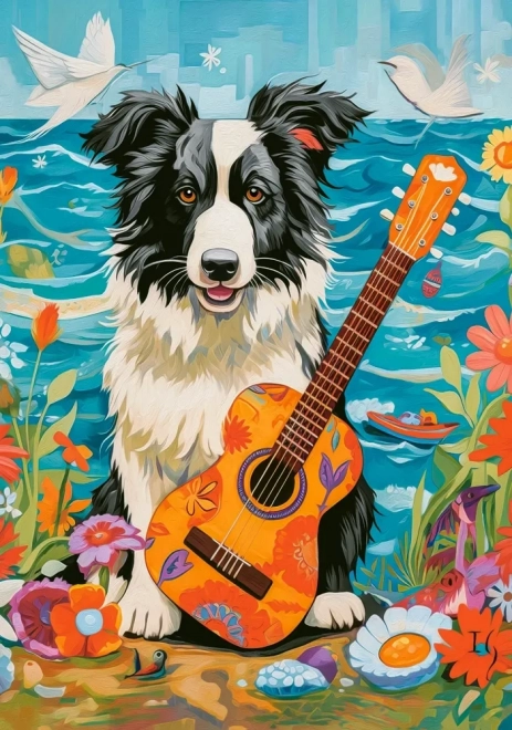 Puzzle 500 elementów Pies collie z gitarą
