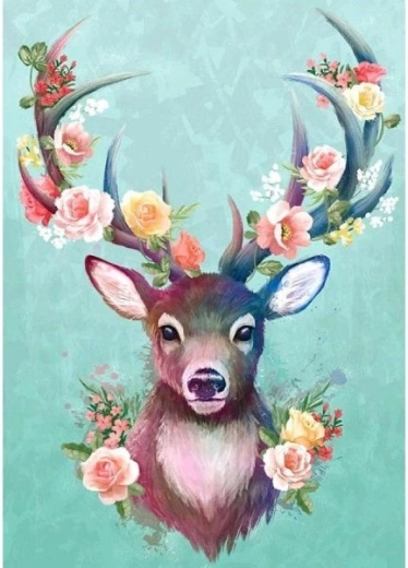 Malowanie diamentowe – jelonek z kwiatowym porożem 30 × 40 cm