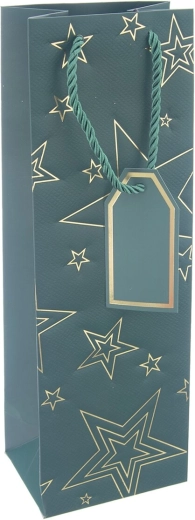 Papierowa torba prezentowa na wino z motywem gwiazdy, zielona 12 × 9 × 36 cm