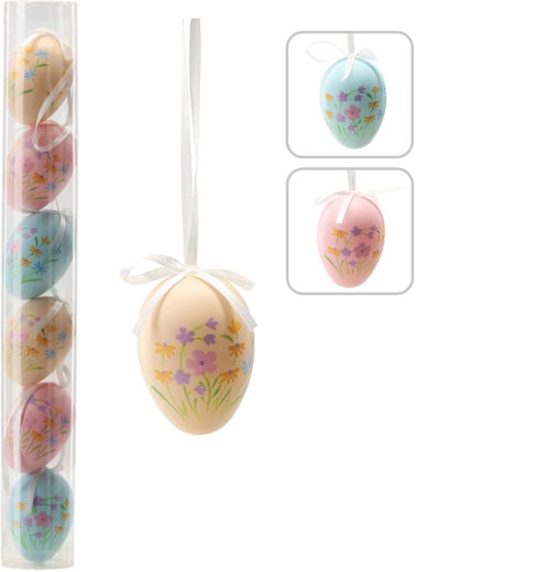 Zestaw 6 wielkanocnych jajek z kwiatowymi wzorami 6 cm