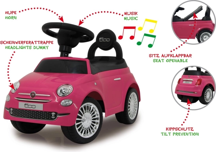 Jamara jeździk i pchacz Fiat 500 2w1 różowy