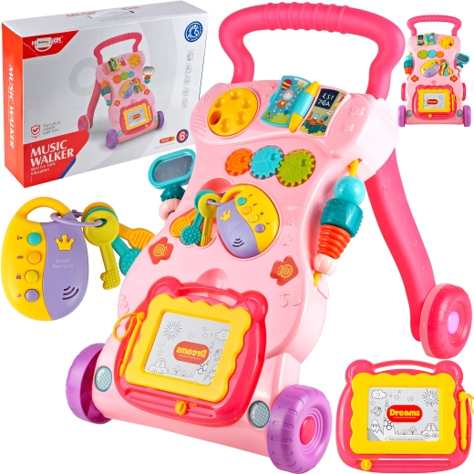 Chodzik z tablicą i kluczykami różowy