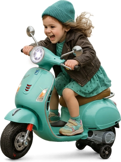 Dziecięcy pojazd elektryczny Vespa GTS 125 w miętowozielonym kolorze