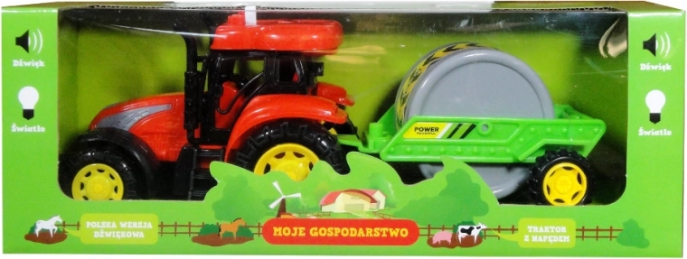 Traktor z przyczepą i polskim modułem dźwiękowym