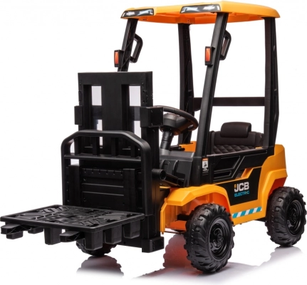 Dziecięcy elektryczny wózek widłowy JCB – żółty