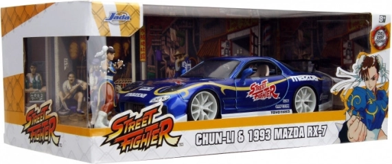 Model auta mazda rx-7 1993 1:24 z figurką street fighter chun-li