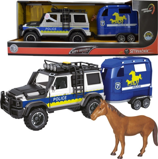 Policyjny samochód z przyczepą i koniem 1:14 ze światłami i dźwiękami
