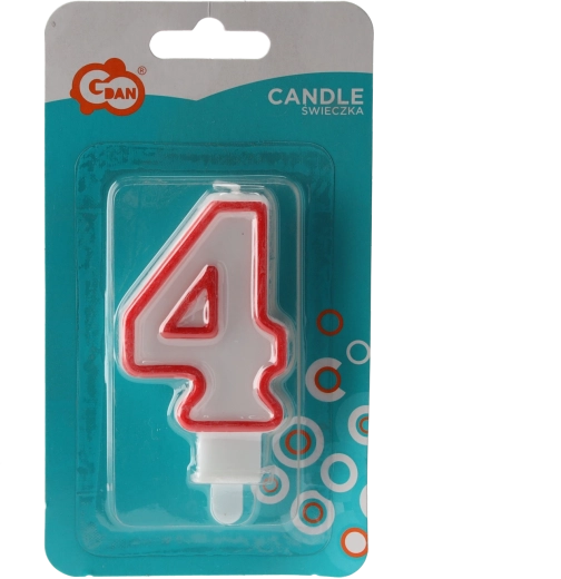 Świeczka urodzinowa cyfra 4 z brokatową obwódką, biała