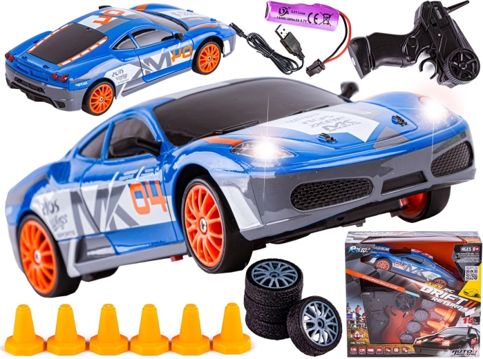Auto RC do driftu 1:24, 2,4 GHz, 4WD, niebieskie w stylu Ferrari - 1 szt.