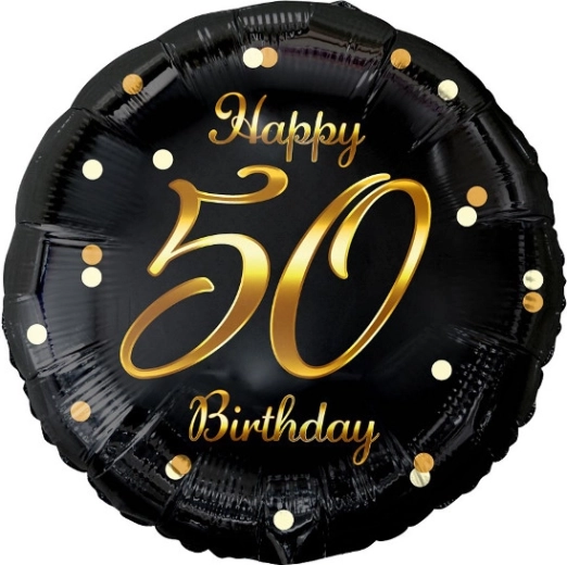 Balon foliowy Happy 50 Birthday – czarny ze złotym nadrukiem