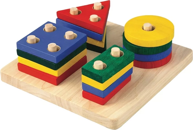 Drewniana układanka do nakładania z geometrycznymi kształtami PlanToys