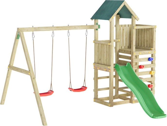 Marimex dziecięcy drewniany plac zabaw Play Basic z zieloną zjeżdżalnią