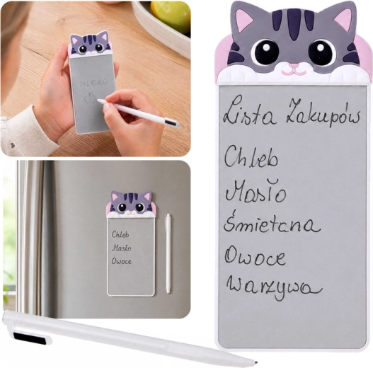 Magnetyczny blok notatek na lodówkę kotek z rysikiem - 1 sztuka