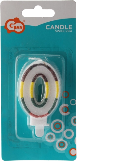 Świeczka na tort cyfra 0 złota brokatowa 8 cm